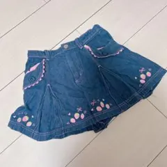 メゾピアノ　ストロベリー刺繍デニムキュロットスカート 120