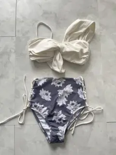 フラワープリント ハイウエスト水着
