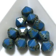 チェコビーズ★多面ピコノ８mm★オペークブルーピカソ★１２個【B3817】