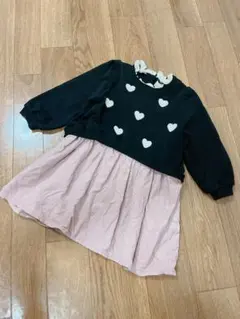 プティマイン ハート刺繍切り替えワンピース 100cm