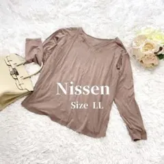 nissen✨ニッセン✨長袖カットソー Vネック ナチュラル 無地 トップスLLのサムネイル