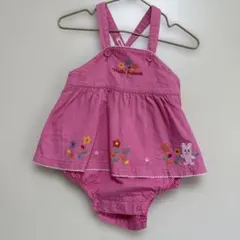 レトロ　ミキハウス ピンク刺繍ロンパース