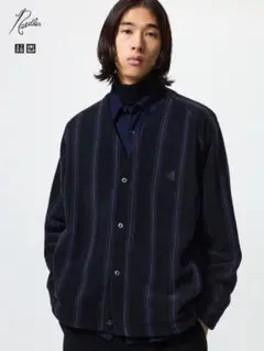 Needles×UNIQLOネイビー ストライプ カーディガン 未使用XL