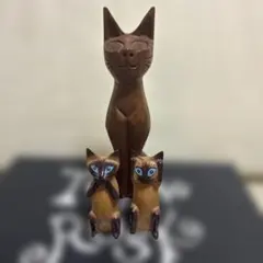 木製猫の置物 3点セット