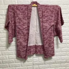 昭和レトロ　赤紫色 花柄 羽織　アンティーク