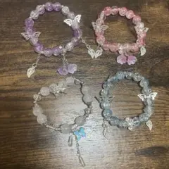 蝶と花のチャーム付きブレスレット4本セット