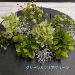 髪飾り　グリーン&クリアグリーン　プリザーブド&ドライフラワー　卒園、卒業式