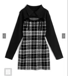 GRL チェック柄フロントオープンリボンニットミニワンピース[ru1373] S