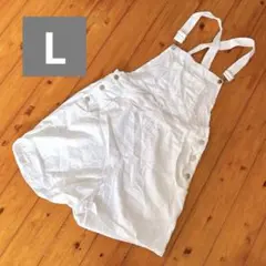 1点限り❣️ ホワイトコットン ショートサロペット オーバーオール L 海外古着