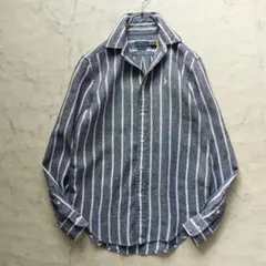 美品 ラルフローレン リネンストライプシャツ S相当 小さいサイズ 紺×白