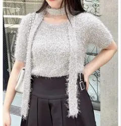 時間特別タイムセール！秋先取り新品タグ付きグレー 半袖ニットセーター M