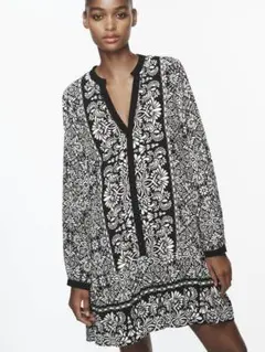 ZARA ザラ 花柄ワンピース ブラック×ホワイト
