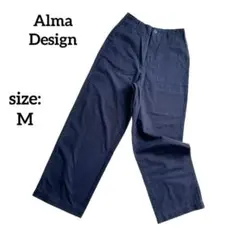 レディース ワイドパンツ ストレート ハイウエスト　ネイビー シンプル 定番 M