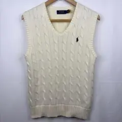 現行タグ 美品 ポロラルフローレン ロゴ刺繍 ケーブルニット ベスト XS