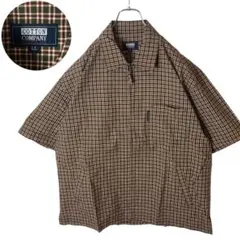 くすみグリーンマルチカラーチェック半袖コットンシャツジャケットLLゆったりサイズ