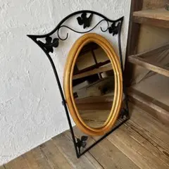 ラタン & アイアン ウォールミラー￼