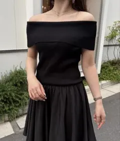 JUNOAH 丈長めオフショルニットドッキングイレヘムワンピース