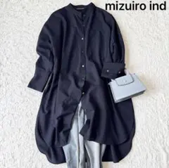 mizuiro ind ミズイロインド バンドカラー ロングシャツ ネイビー