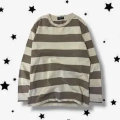 OLD UNIQLO ボーダーロンT y2k アイボリー×グレー M