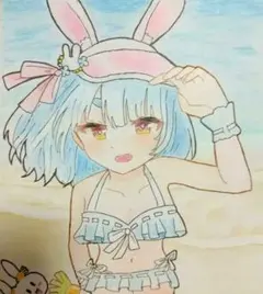 ホロライブ　兎田ぺこら　ファンアート　色紙　手描き　イラスト