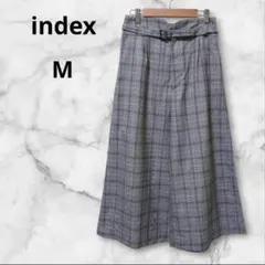 インデックス　ワイドパンツ　M　キュロット　チェック柄　グレー系　ベルト付