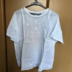 UNIQLO 刺繍入り半袖シャツ Mサイズ ホワイト