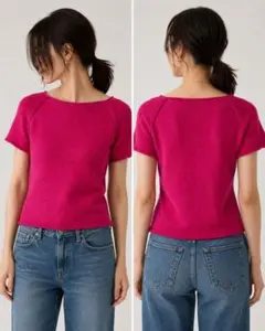 美品 Yves Saint Laurent 半袖ニット L ピンクのサムネイル