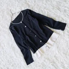 【Ballsey】 配色デザインカーディガン 丸首 シルク混 モノトーン 上品