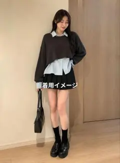 ナチュラルビューティーベーシックニットレイヤードシアーシャツ クロップドシャツ