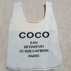 COCO ロゴ ニットトートバッグ ホワイト
