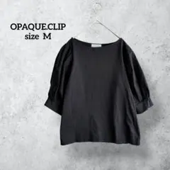 オペークドットクリップ 異素材パフスリーブカットソー ブラック H0972