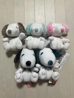 スヌーピー ぬいぐるみ マーブルカラー、ロゴ入りリボン5点セット