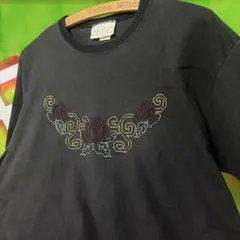 90s USA製 バラ ビーズ 刺繍 薔薇 シングルステッチ Tシャツのサムネイル