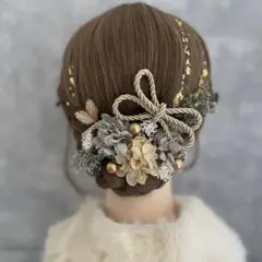 ラベンダーベージュ♡金箔付♡髪飾り ヘッドドレス 前撮り 成人式 卒業式 七五三