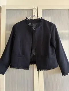 N. ナチュラルビューティーベーシック ノーカラージャケット ネイビー フリンジ