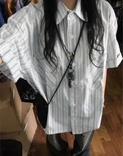 ストライプ オーバーサイズ 半袖シャツ