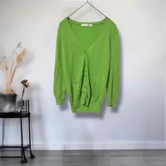 フランシュリッペ◎刺繍ポケットカーディガン グリーン　羽織り　緑　M 透明ボタン