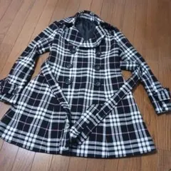 チェック柄ダブルブレストコート　M
