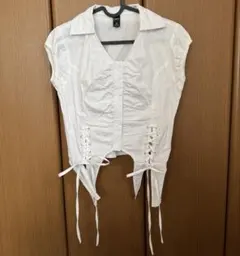 ノースリーブシャーリングブラウス シャツ ブラウス Y2K コルセット風