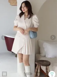 ROYAL PARTY パフスリーブジャケットプリーツミニワンピース