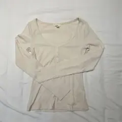H&M ホワイト 長袖 Tシャツ ボタン付き