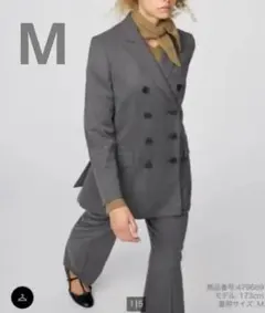 【美品】ユニクロ:C ダブルテーラードジャケット Mサイズ グレー