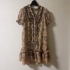 新品 フリル付きベージュワンピース チュニック 森ガール