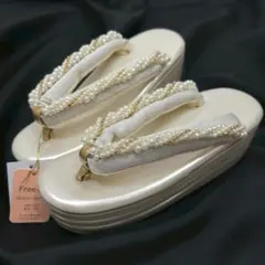 厚底草履 パール　ストーン　白　F こっぽり 草履　卒業式　成人式　0521⑨