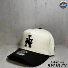 【海外限定】 メッツ 9FORTY ホワイト&ブラック 逆ロゴ サイドパッチ ④