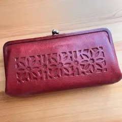 genten カットワーク 長財布 がま口 ブラウン