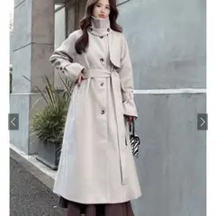 リボンベルト付きフェイクウールトレンチコート k9049x オフベージュ GRL