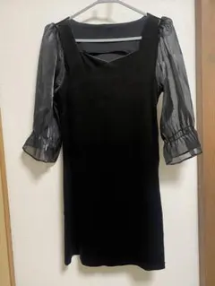 ブラック ベルベット Vネック ミニドレス