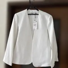 ZARA ホワイト ノーカラージャケット Lサイズ