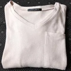 ライトベージュ Vネック カットソーワンピース M